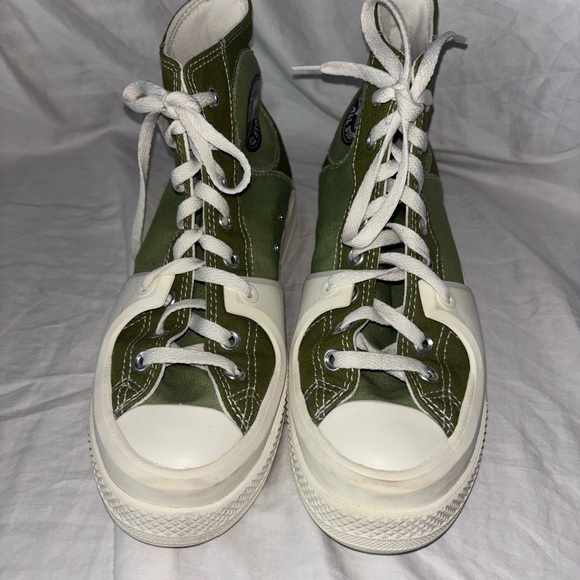 Converse Olive Green High-Tops with White Trim - Picture 2 of 6
